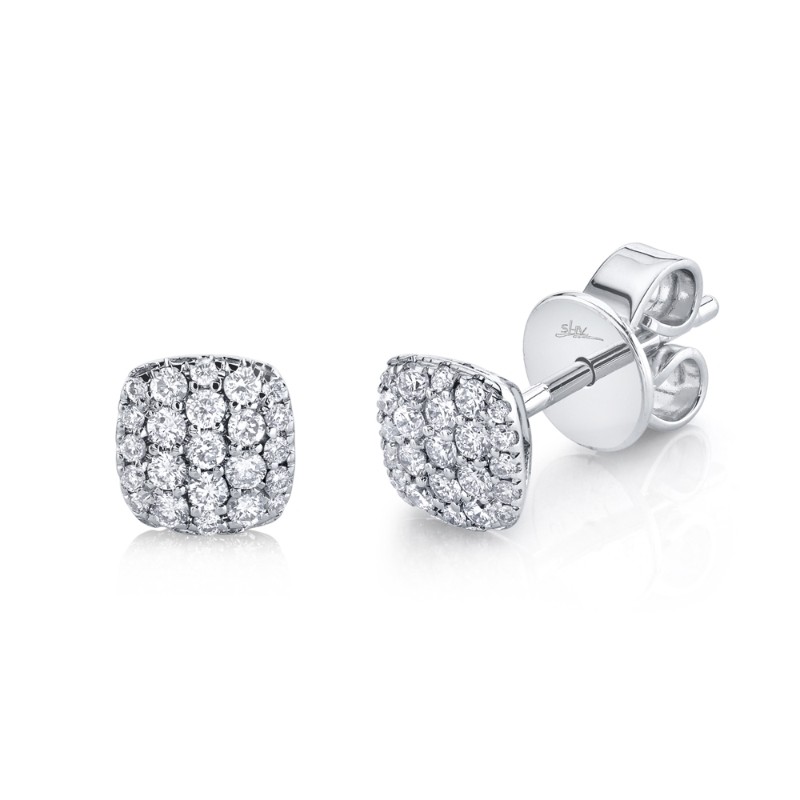 0.24Ct 14K White Gold Diamond Pave Stud Earrings