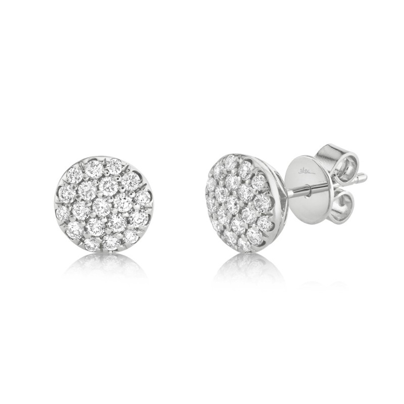 0.48Ct 14K White Gold Diamond Pave Circle Stud Earrings