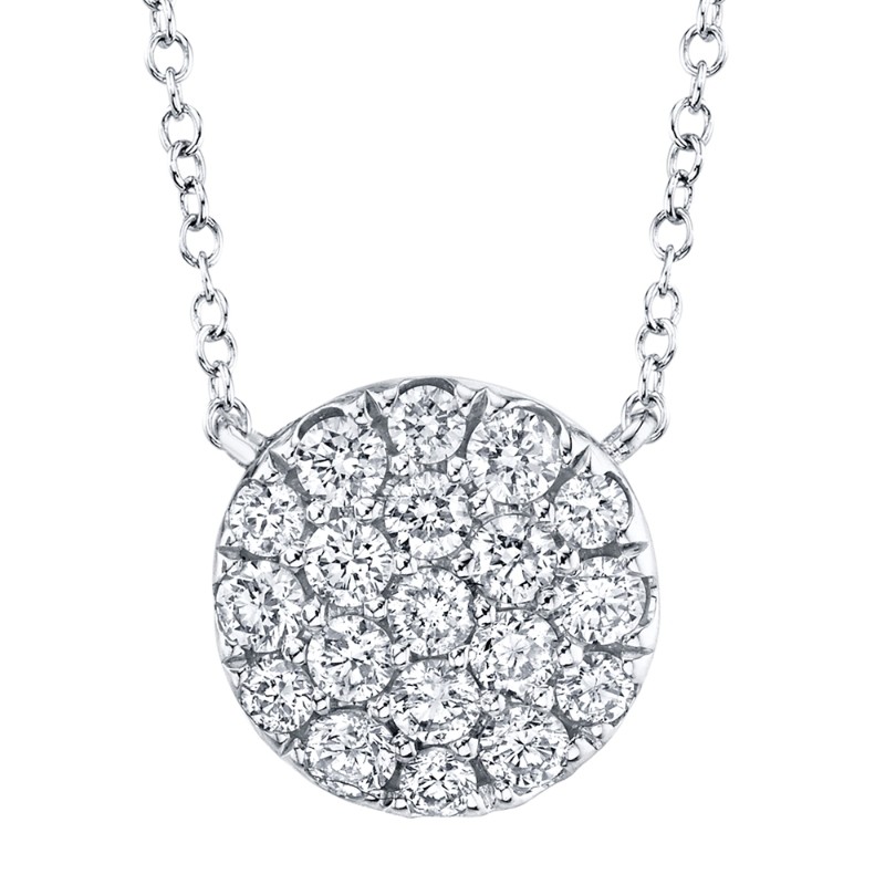 0.43Ct 14K White Gold Diamond Pave Circle Necklace