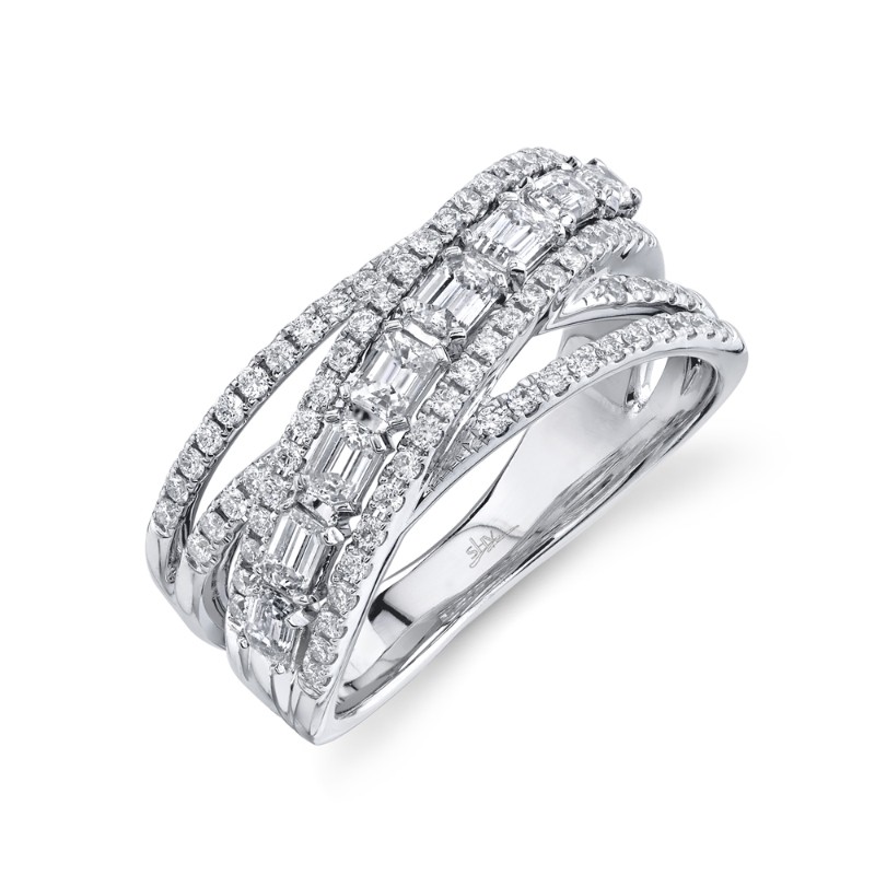 1.00Ct 14K White Gold Diamond Emerald Bridge Ring