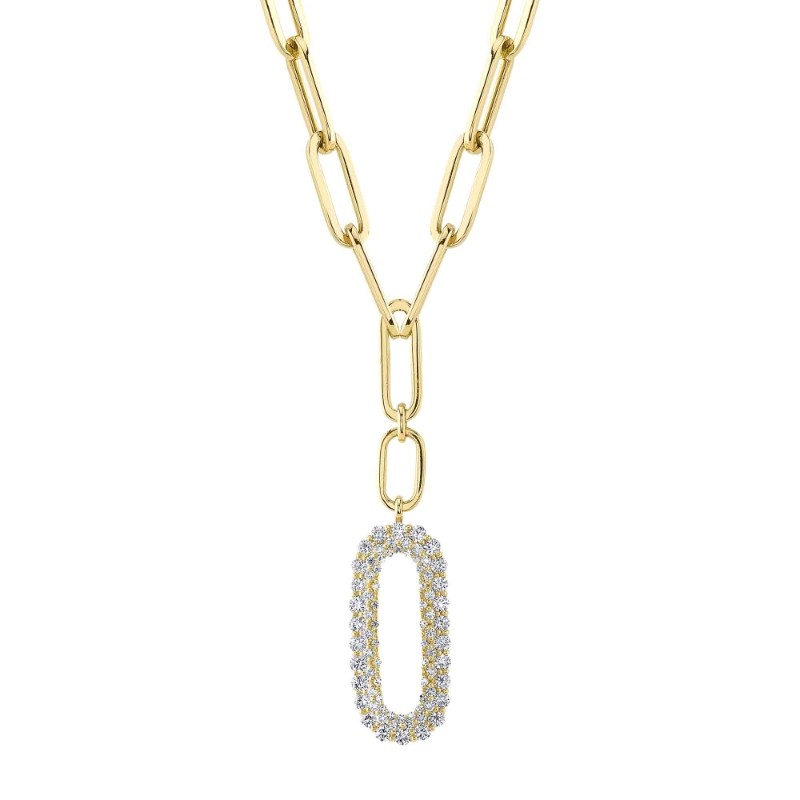 0.92Ct 14K Yellow Gold Diamond Paper Clip Link Necklace