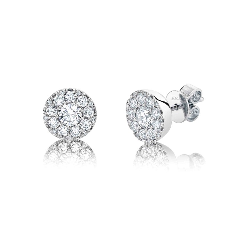 0.24Ct-Ctr(Round) 0.26Ct-Side 14K White Gold Diamond Cluster Stud Earrings