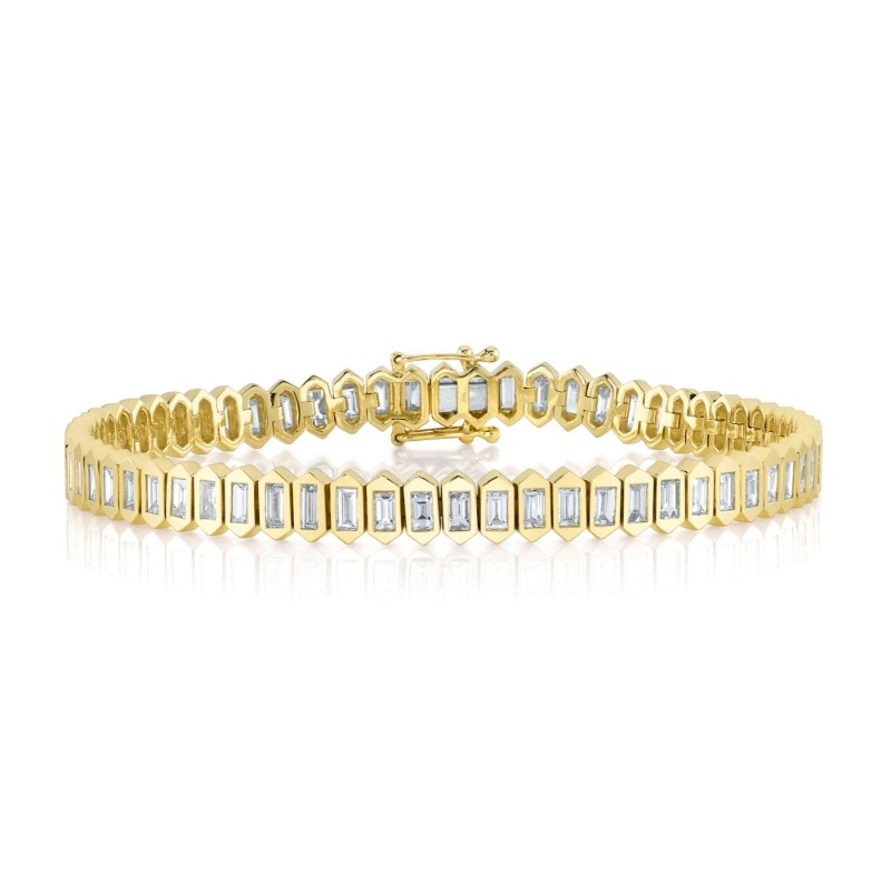 3.25Ct 14K Yellow Gold Diamond Baguette Tennis Bracelet