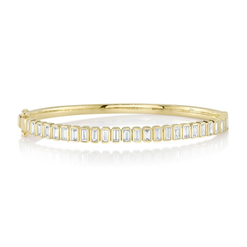 1.90Ct 14K Yellow Gold Diamond Baguette Bangle