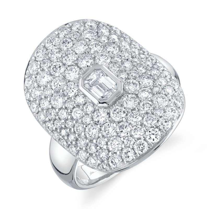 2.19Ct 14K White Gold Diamond Emerald Bezel Ring