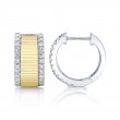 0.46Ct 14K Two Tone White And Yellow Gold Diamond Ribbed Huggie Earrings