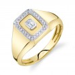 0.17Ct 14K Yellow Gold Diamond Emerald Bezel Matte Signet Ring