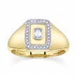 0.17Ct 14K Yellow Gold Diamond Emerald Bezel Matte Signet Ring