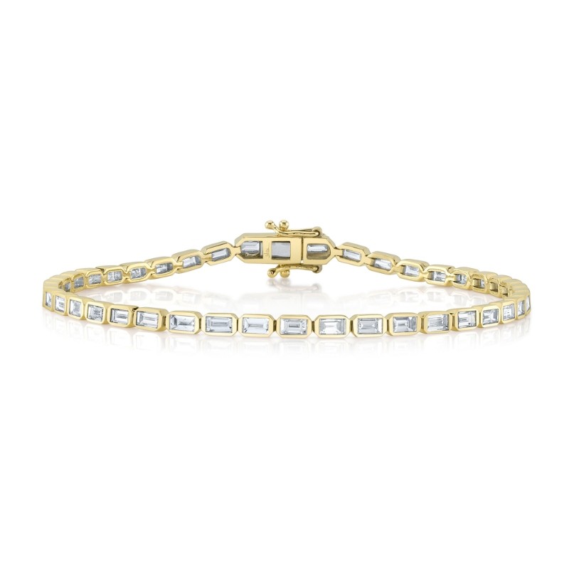 2.20Ct 14K Yellow Gold Diamond Baguette Bezel Tennis Bracelet