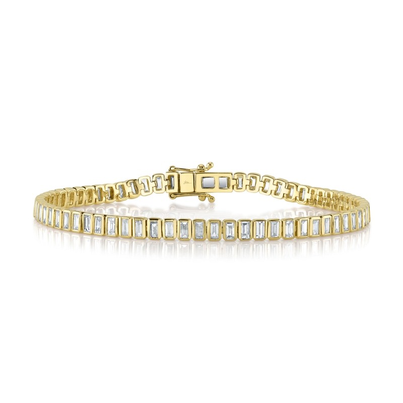 3.57Ct 14K Yellow Gold Diamond Baguette Bezel Tennis Bracelet