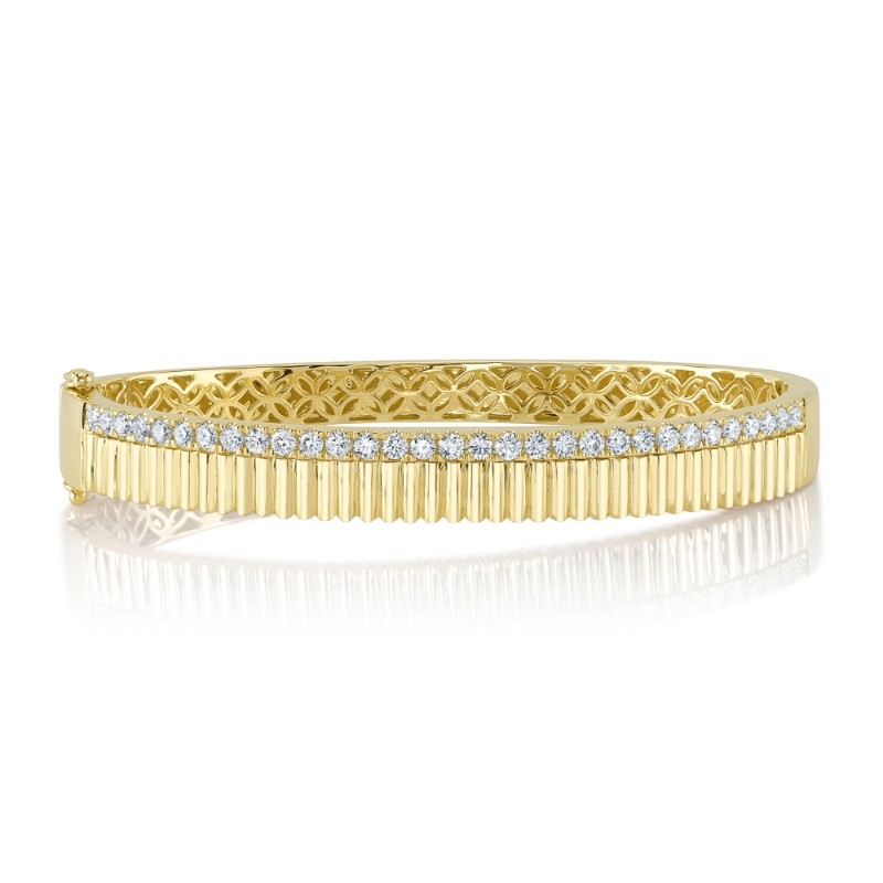 1.07Ct 14K Yellow Gold Diamond Ribbed Bangle