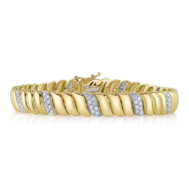 1.48Ct 14K Yellow Gold Diamond Ribbed Bracelet