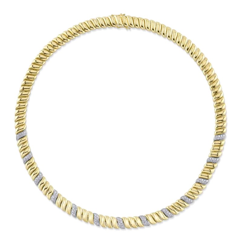 1.77Ct 14K Yellow Gold Diamond Ribbed Necklace