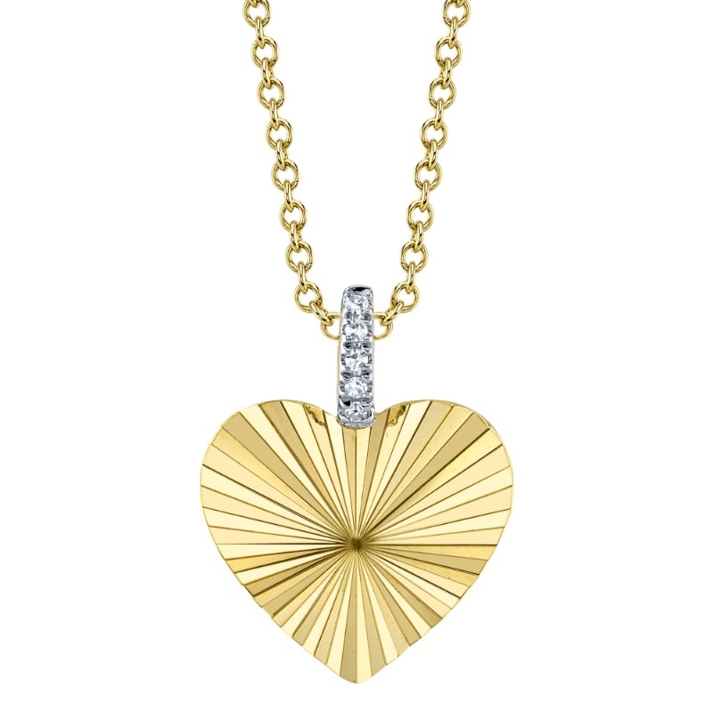 0.01Ct 14K Yellow Gold Diamond Ribbed Heart Necklace