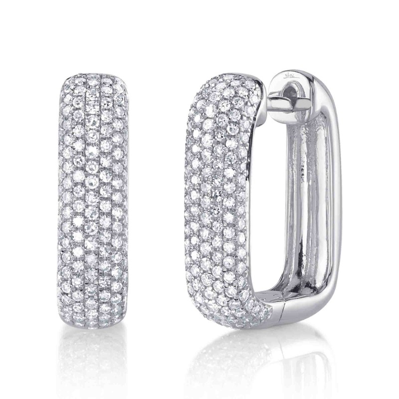 0.59Ct 14K White Gold Diamond Pave Rectangle Hoop Earrings
