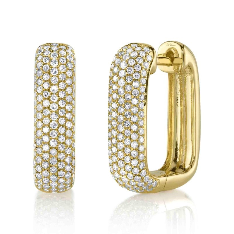 0.59Ct 14K Yellow Gold Diamond Pave Rectangle Hoop Earrings