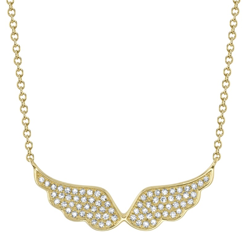 0.18Ct 14K Yellow Gold Diamond Angel Wings Necklace