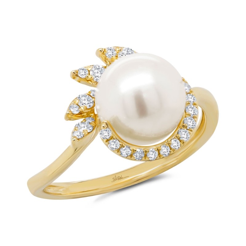 0.26Ct 14K Yellow Gold Diamond & Cultured Pearl Ring