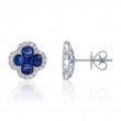 0.33Ct Diamond & 2.31Ct Blue Sapphire 14K White Gold Clover Stud Earrings