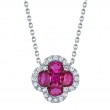 0.16Ct Diamond & 0.89Ct Ruby 14K White Gold Clover Necklace