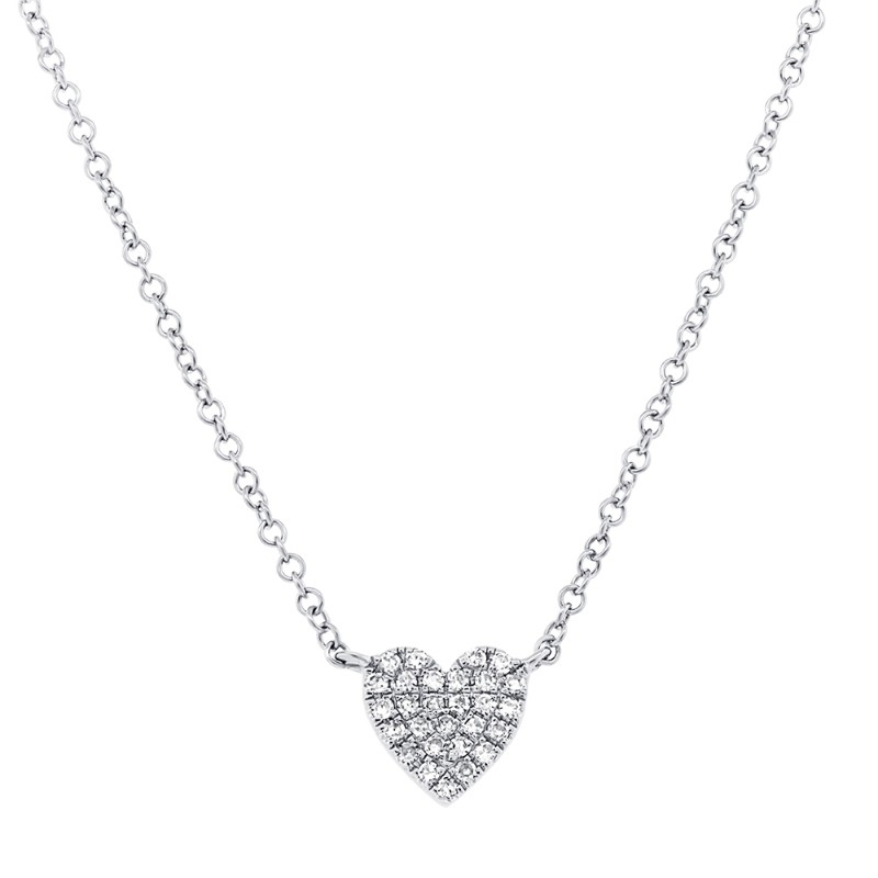 0.09Ct 14K White Gold Diamond Pave Heart Necklace