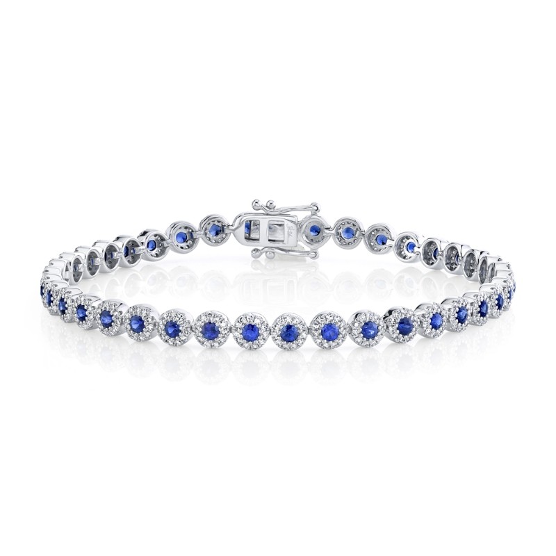 1.22Ct Diamond & 2.44Ct Blue Sapphire 14K White Gold Lady's Bracelet