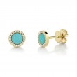 0.08Ct Diamond & 0.47Ct Composite Turquoise 14K Yellow Gold Stud Earrings