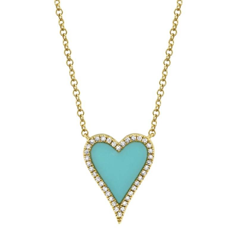 0.09Ct Diamond & 0.69Ct Composite Turquoise 14K Yellow Gold Heart Necklace