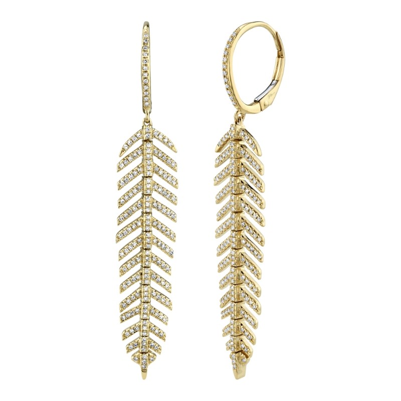 0.60Ct 14K Yellow Gold Diamond Feather Earrings