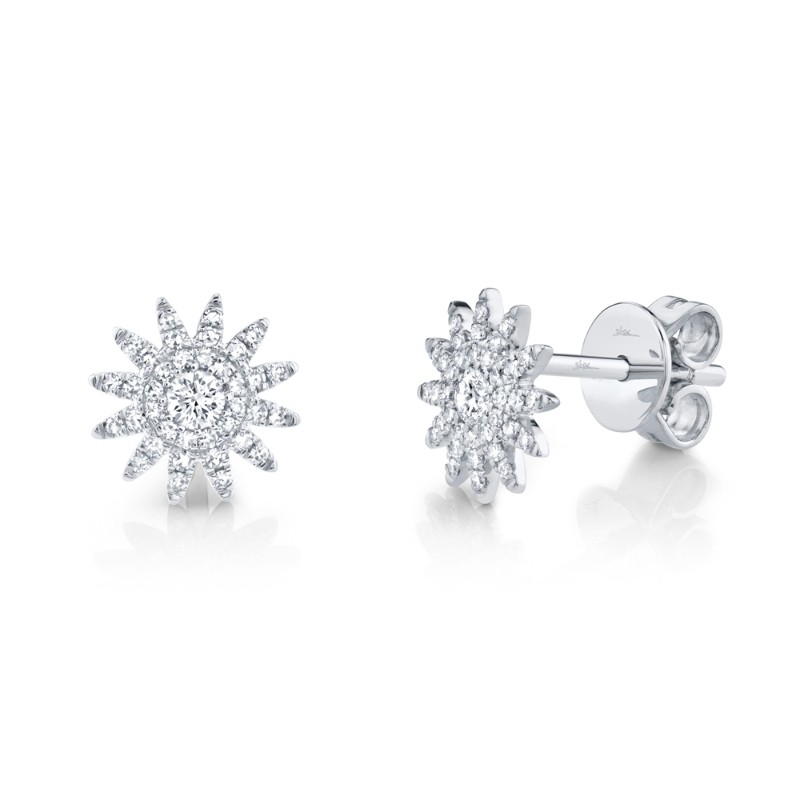 0.24Ct 14K White Gold Diamond Starburst Stud Earrings