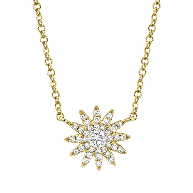 0.15Ct 14K Yellow Gold Diamond Starburst Necklace