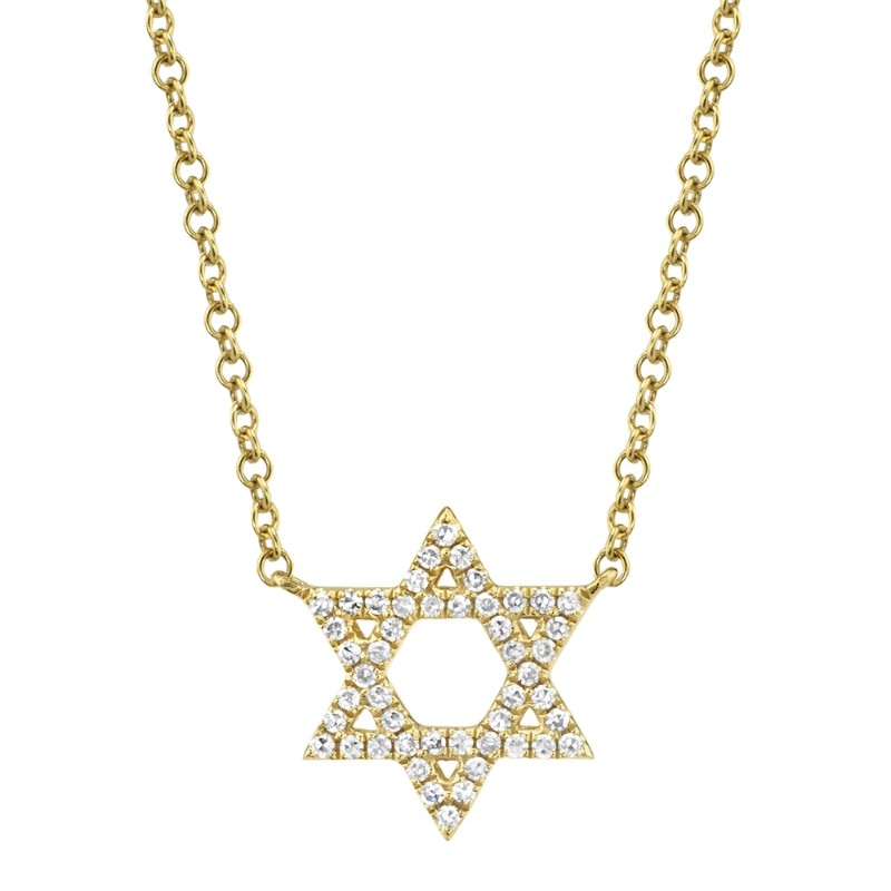 0.11Ct 14K Yellow Gold Diamond Star Of David Necklace
