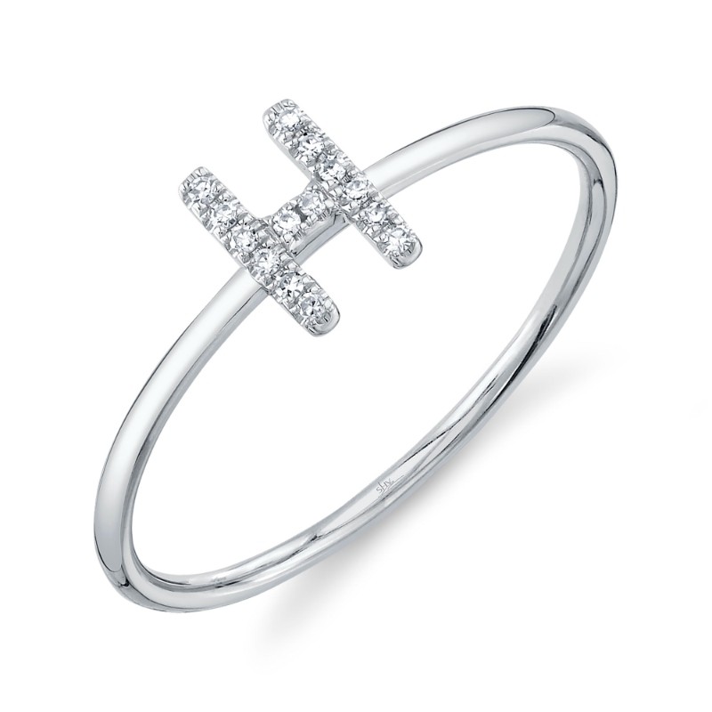 0.05Ct 14K White Gold Diamond Lady's Ring - Initial H