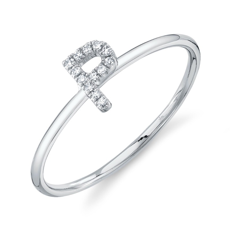 0.04Ct 14K White Gold Diamond Lady's Ring - Initial P