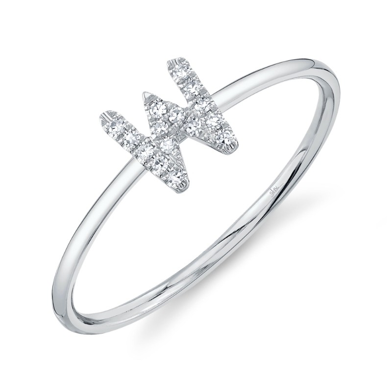 0.05Ct 14K White Gold Diamond Lady's Ring - Initial W