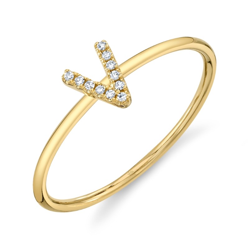 0.04Ct 14K Yellow Gold Diamond Lady's Ring - Initial V