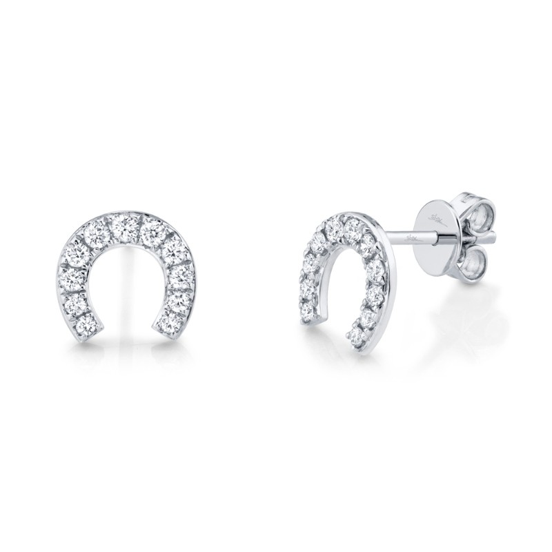 0.32Ct 14K White Gold Diamond Horseshoe Stud Earrings