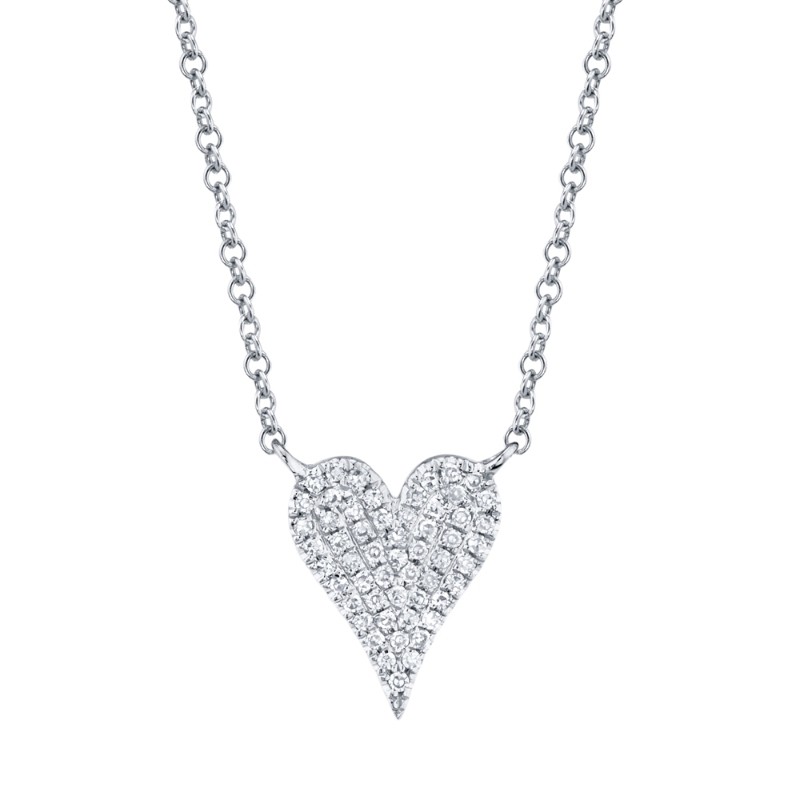 0.11ct 14k White Gold Diamond Pave Heart Necklace