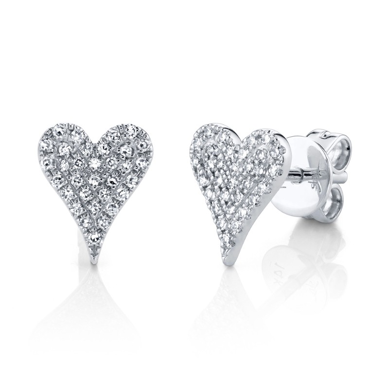 0.14Ct 14K White Gold Diamond Pave Heart Stud Earrings