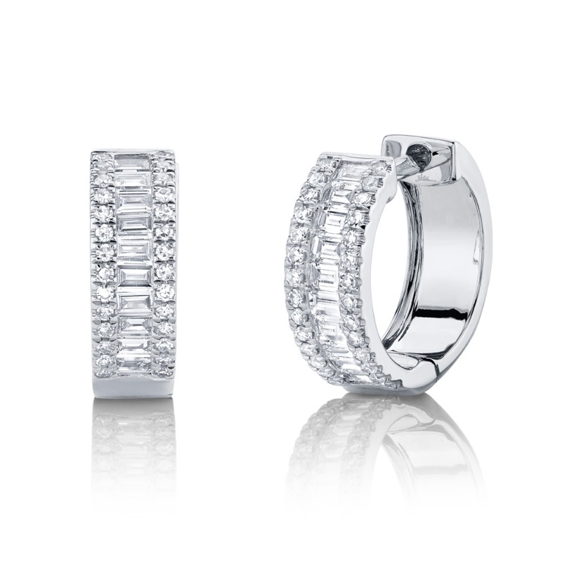 0.49Ct 14K White Gold Diamond Baguette Huggie Earrings