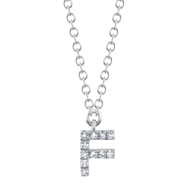 0.04Ct 14K White Gold Diamond Necklace - Initial F