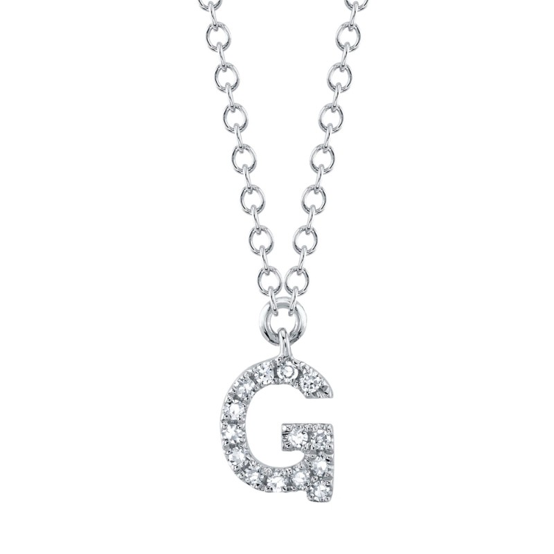 0.05Ct 14K White Gold Diamond Necklace - Initial G