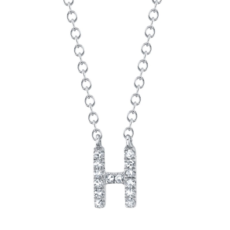 0.05Ct 14K White Gold Diamond Necklace - Initial H