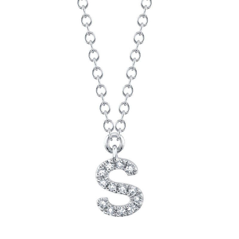 0.05Ct 14K White Gold Diamond Necklace - Initial S
