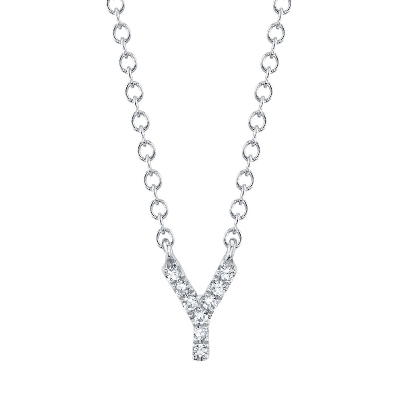 0.03Ct 14K White Gold Diamond Necklace - Initial Y