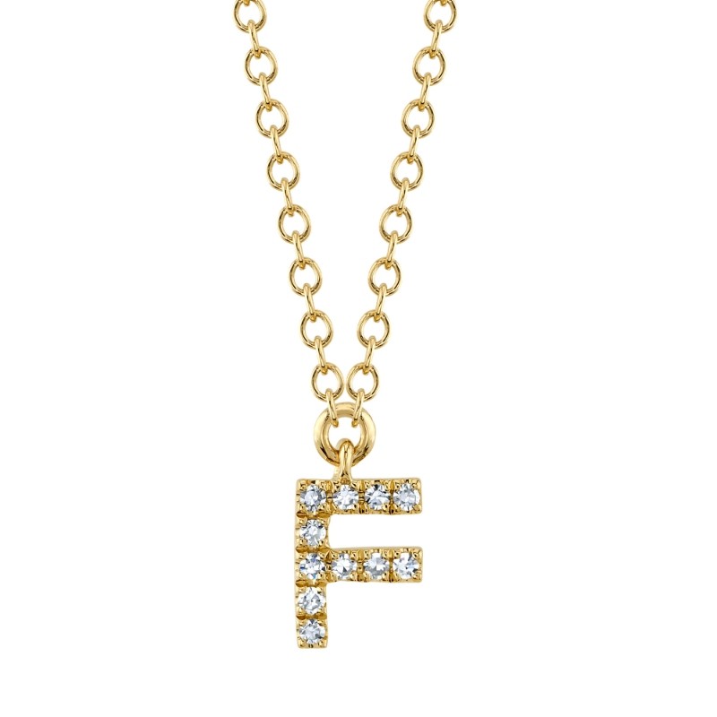 0.04Ct 14K Yellow Gold Diamond Necklace - Initial F