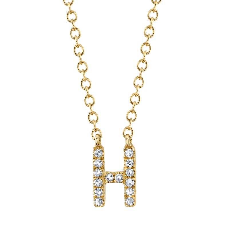 0.05Ct 14K Yellow Gold Diamond Necklace - Initial H