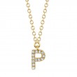 0.04Ct 14K Yellow Gold Diamond Necklace - Initial P