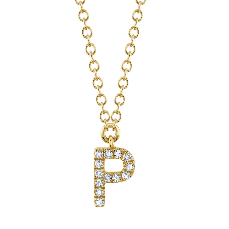 0.04Ct 14K Yellow Gold Diamond Necklace - Initial P
