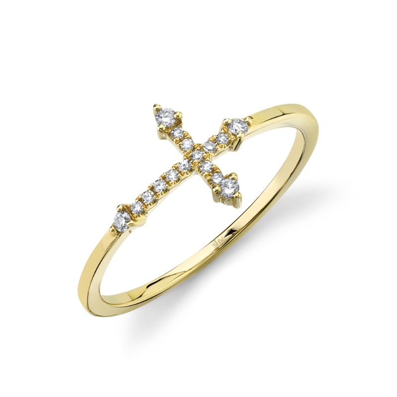 0.09Ct 14K Yellow Gold Diamond Cross Ring
